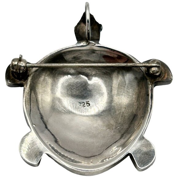 Vintage 925 Sterling Silver and Abalone Turtle Shell Pendant Brooch Pin - Picture 4 of 5